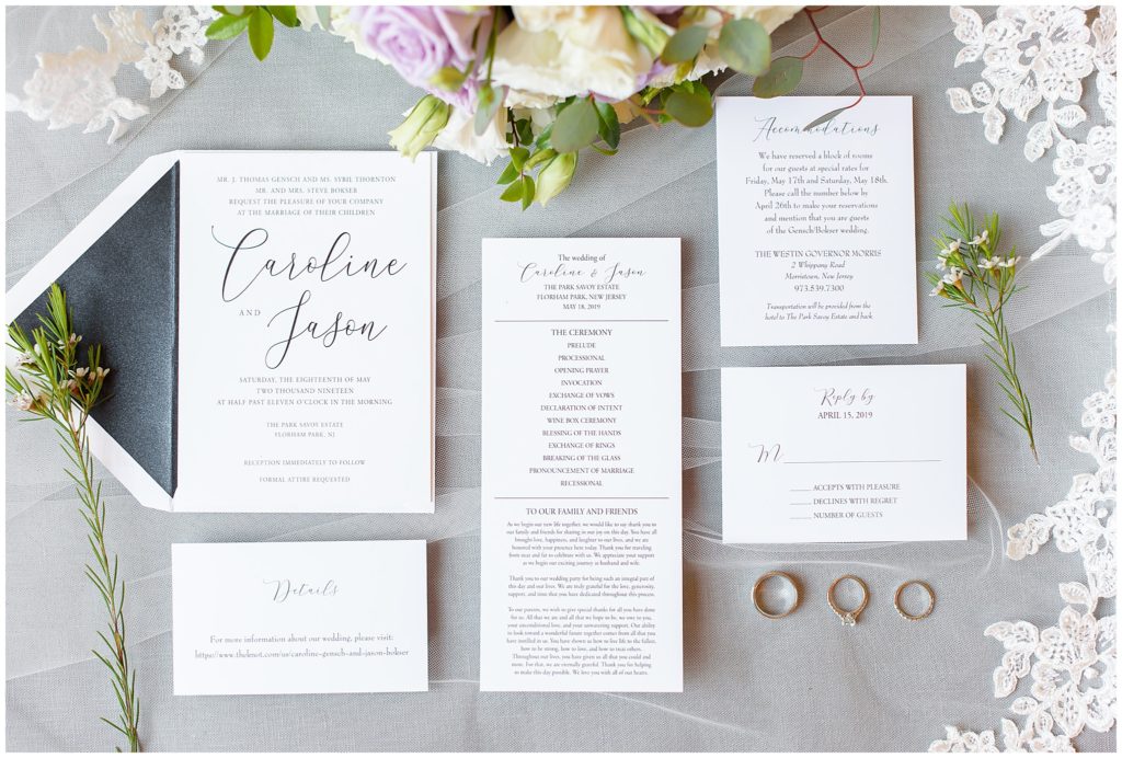 wedding invitation suite with wedding rings