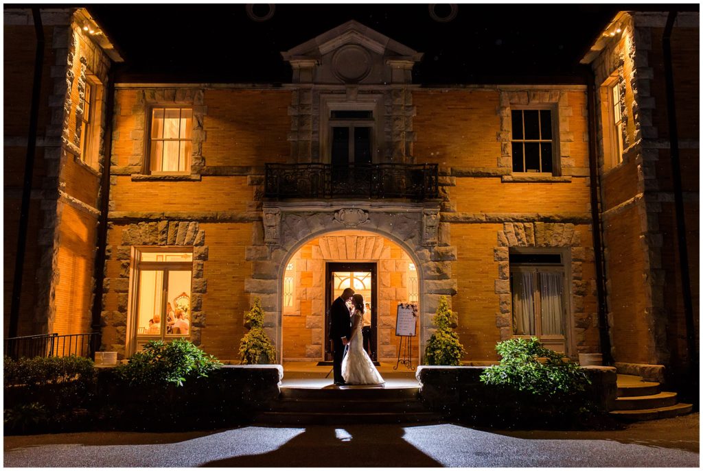 bride and groom night portrait at cairnwood estate