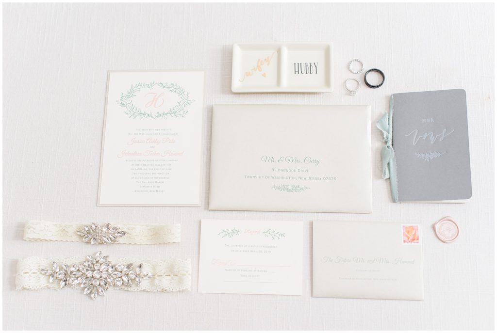pastel wedding invitation suite with ribbon
