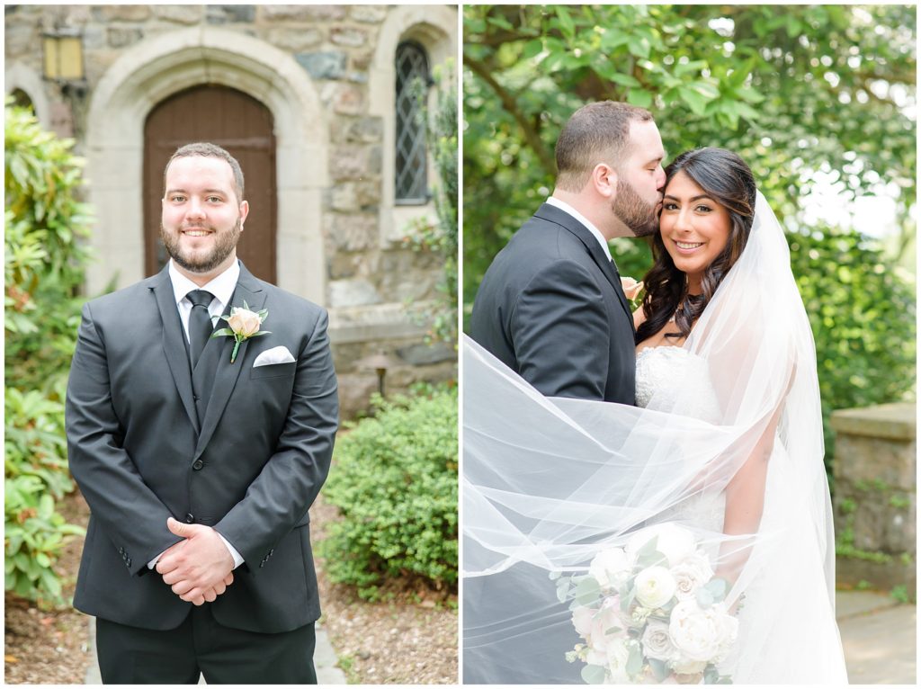 bride and groom portraits with manor