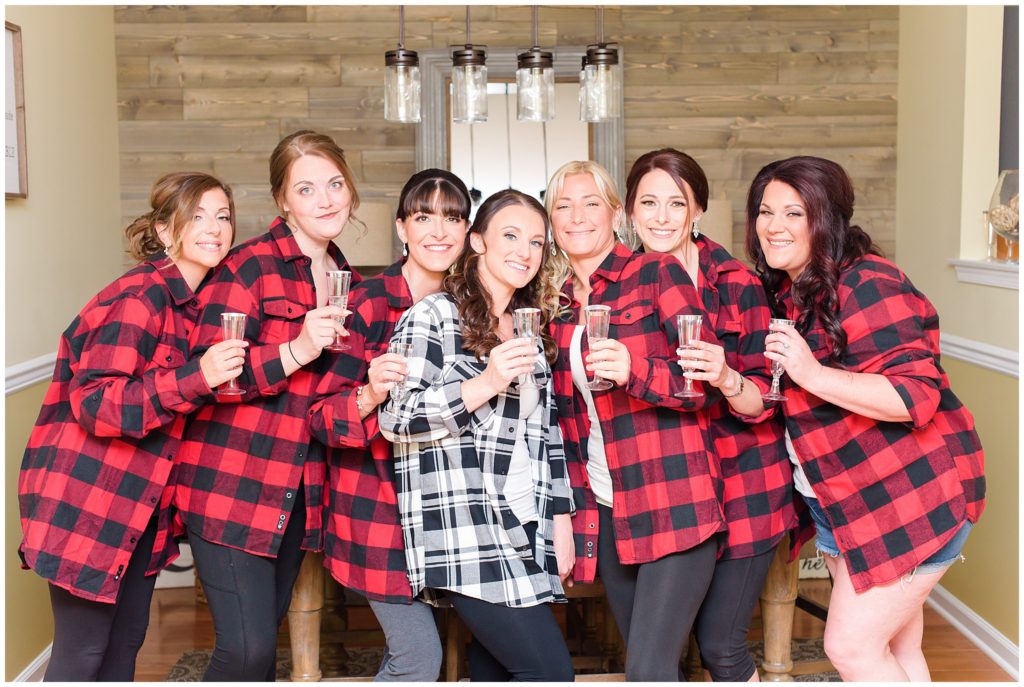 bride and bridesmaids matching flannel